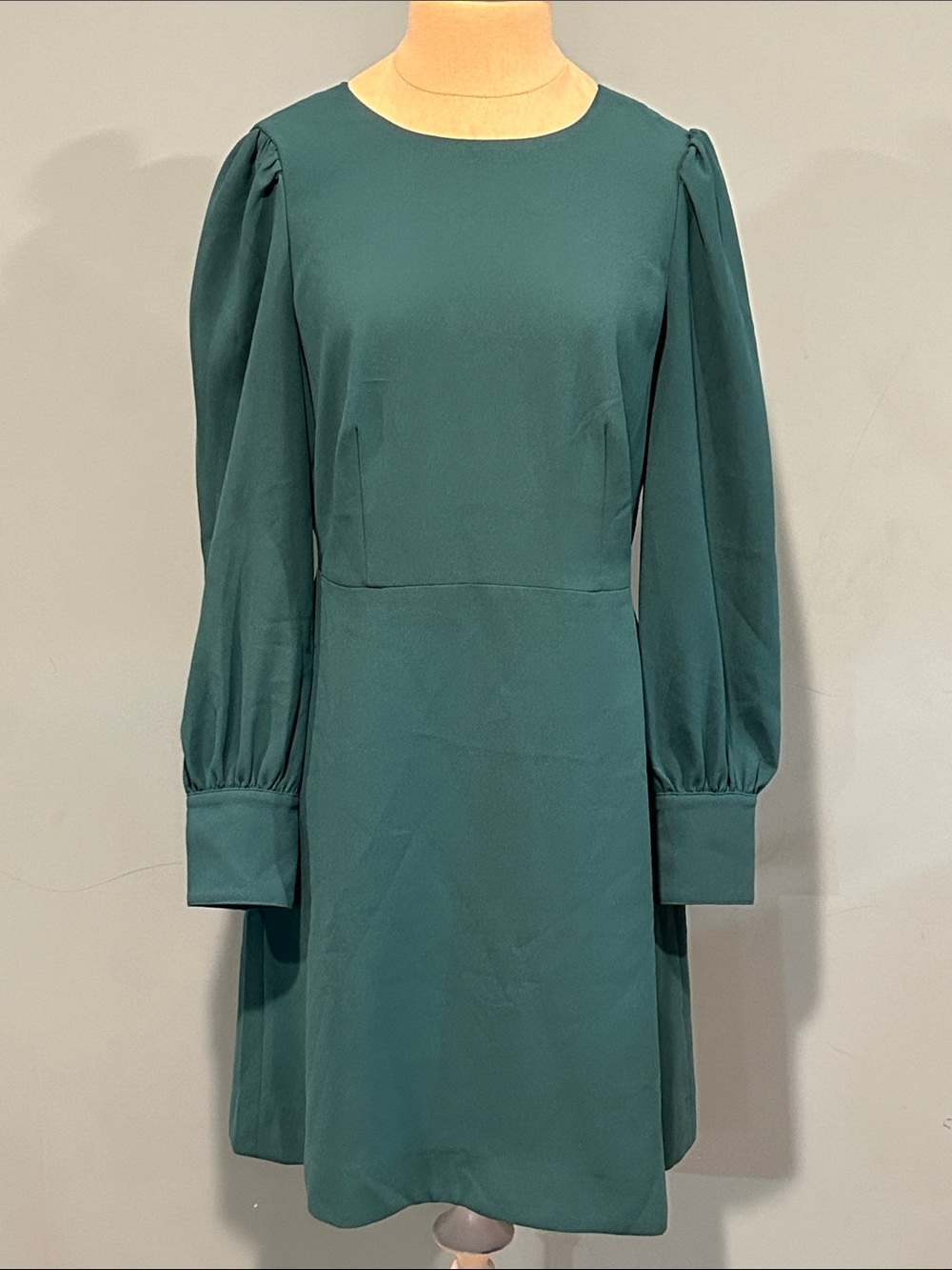 J. Crew Emerald Green Puff Sleeve Fit & Flare Dress sz 4 Office